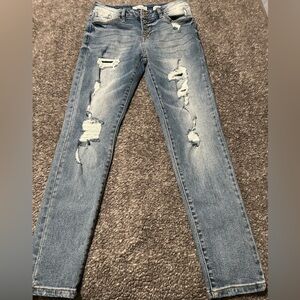 KanCan Light Blue Distressed Buttonfly Ankle Jeans